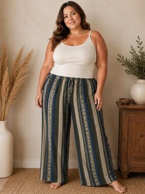 Vintage Tradition Plus Striped Wide Leg Pants | Made in Canada | Women's 2X